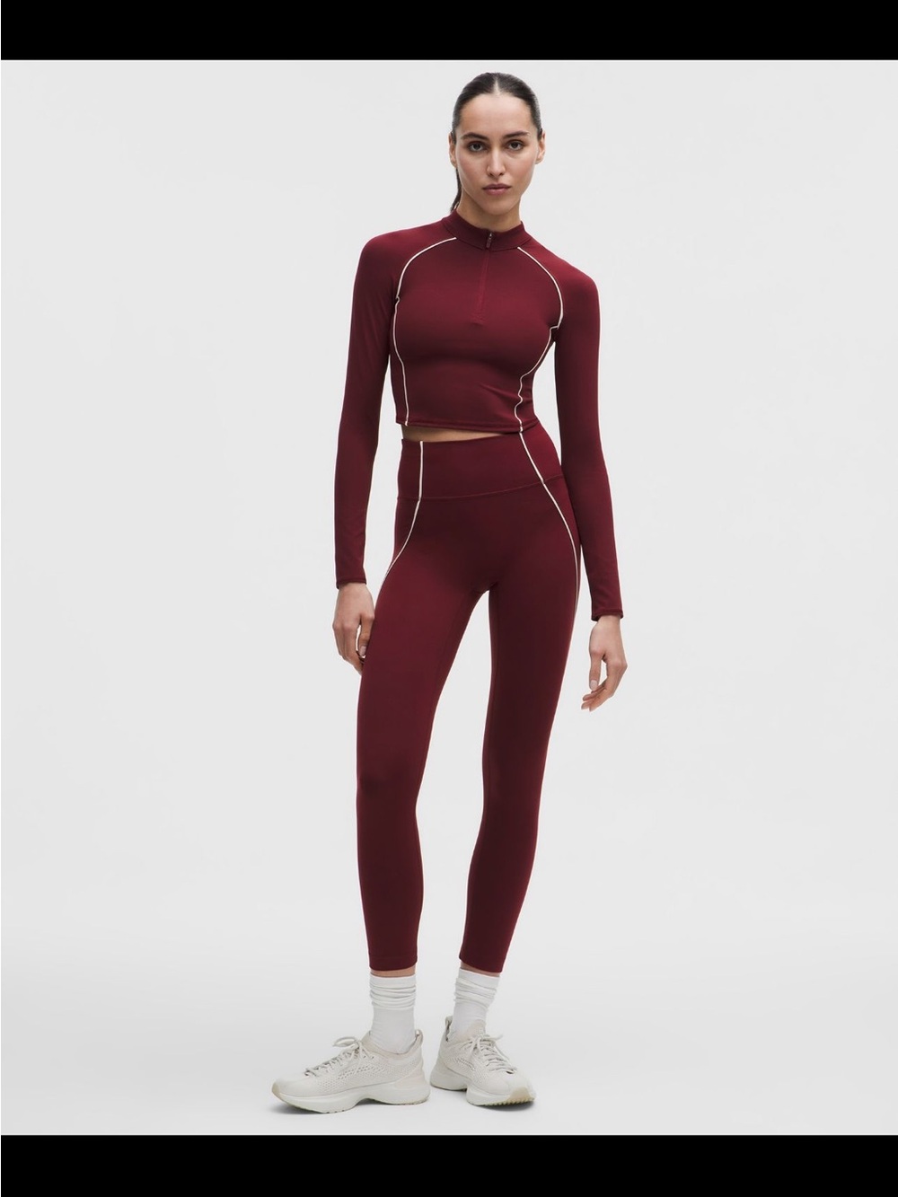 lululemon🍋 Wunder Train 1/2 Zip Cropped Long Sleeve Size 12 NWT Burgandy Bay - Picture 3 of 10